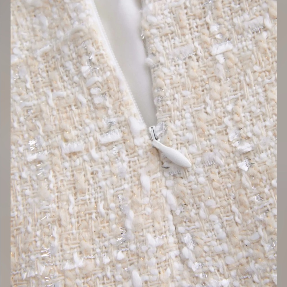 Cider Cream Fit and Flare Bell Sleeve Tweed Dress - Picture 3 of 4